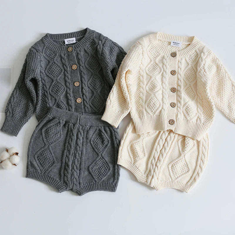 Baby Knit Sweater Cardigan + Shorts